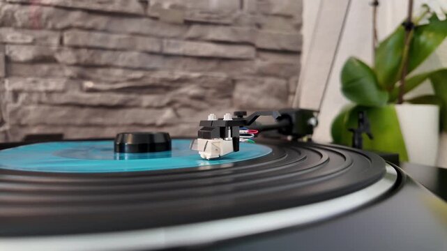Rare Flexi Disc on Turntable. Needle on Vinyl Record &ndash; Turntable Macro Shot