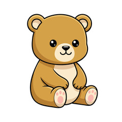 Cute cartoon teddy bear sitting isolated on white background