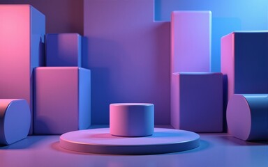 3d rendering of purple and blue abstract geometric background. Scene for advertising, technology, showcase, banner, game, sport, cosmetic, business, metaverse. Sci-Fi Illustration. Product display