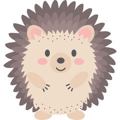 Cute cartoon hedgehog with quills and rosy cheeks on a transparent background isolated vector illustration