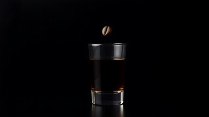sambuca. Dark background with single floating coffee bean above a sambuca glass. bar promotions, beverage menus, designed for food & beverage menus and cafe branding, used by marketing managers.