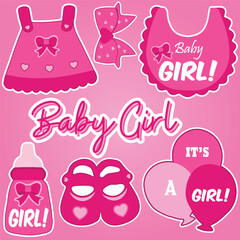 baby girl stickers collection. vector illustration