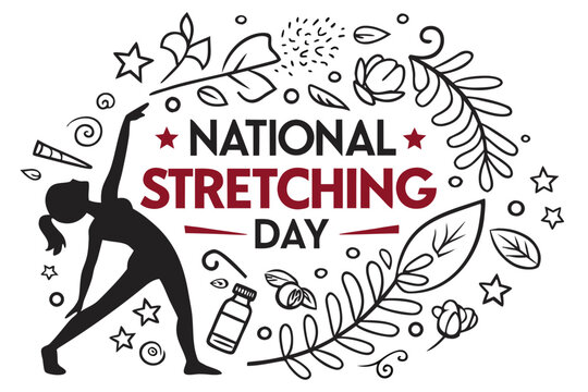 National Stretching Day Vector Illustration, Fitness and Wellness Exercise Design, People Doing Yoga and Stretching Poses Isolated on White Background
