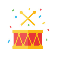 Toy drum with sticks and confetti celebration party icon flat design Vector, illustration