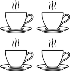 Clean Line Art of Hot Tea or Coffee Mugs with Rising Steam, Ideal for Breakfast, Drink, and Restaurant Designs.