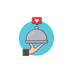 Hand Holding Serving Cloche with Like Icon Vector Illustration. Favorite Food or Excellent Service Concept