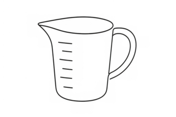 Measuring cup line art representing a kitchen utensil for accurately measuring liquid and dry ingredients, ideal for recipes