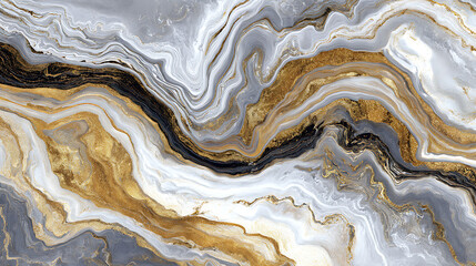 Swirling marble texture with gold and black veins white