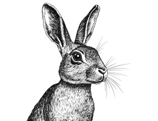 Hare, rabbit, sketch. Vintage retro print, wild hare, farm rabbit sketch ink pencil style drawing, linear drawing, engrave old school. Sketch artwork silhouette wild hare, farm rabbit. Illustration