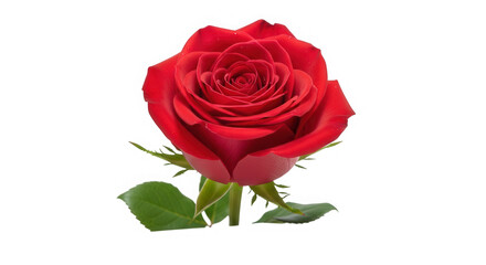 Fototapeta premium Red rose with green leaves isolated on transparent background