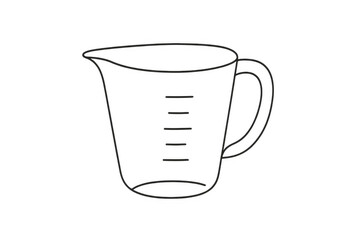 Measuring cup line art element with handle and measurement markings. Kitchenware for accurate liquid and dry ingredient portions