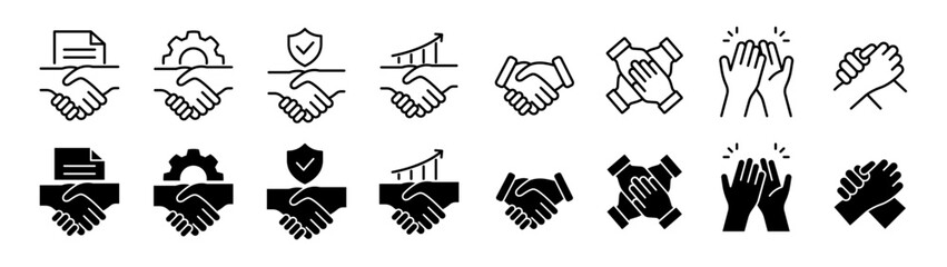 Handshake icon set. Business agreement and partnership deal symbol. Vector illustration.