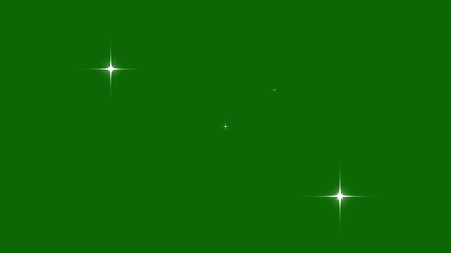 Twinkling stars blinking animation on a green screen background. white cartoon, flat, vector, doodles stars, blinking light effect. Glowing sparkling stars, cartoon vector twinkle pop-up effect. 4k