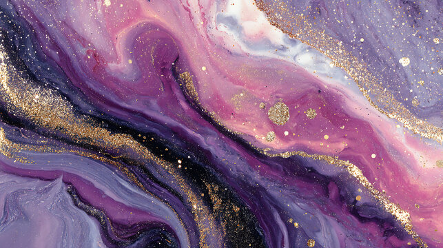 Swirling purple pink and gold abstract marble texture image