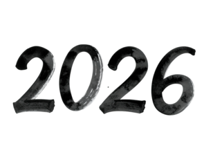 '2026' painted with dark, watercolor brushstrokes.