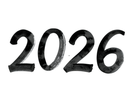 '2026' painted with dark, watercolor brushstrokes.