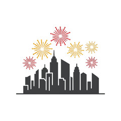 Fototapeta premium New year city skyline fireworks celebration vector illustration Vector, illustration