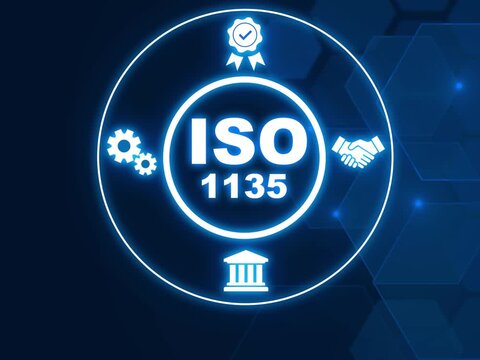 ISO 1135 acronym, specifies requirements for single use transfusion sets for use with pressure infusion equipment capable of generating pressures up to 200 kPa. Showing ISO 1135 icons virtual screen.