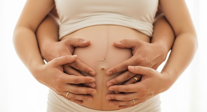 Pregnancy belly with hands love and care for baby expecting couple maternity photoshoot family planning