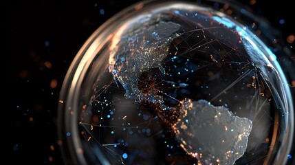 A vibrant digital globe showcasing interconnected continents with glowing data points and lines