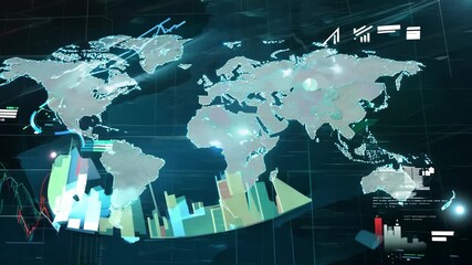 Digital World Map Data Visualization for Technology and Network Systems