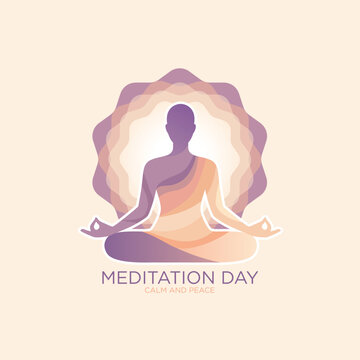 Mindful meditation person silhouette with mandala and calm waves
