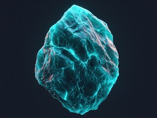 A jagged glowing turquoise stone suspended in darkness, its cracked surfaces illuminated from within, radiating raw elemental power and mysterious crystalline energy