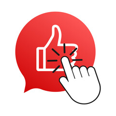 Hand cursor clicking like button on social media.