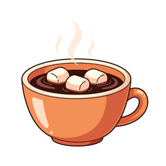 Enjoy delicious hot chocolate with marshmallows in cozy orange mug