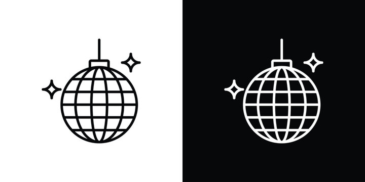 Disco ball icon on white background - editable stroke vector illustration eps10
