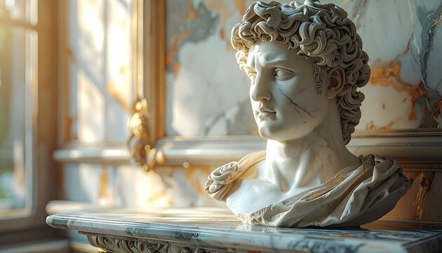 Classical Bust in a Sunlit Interior.
