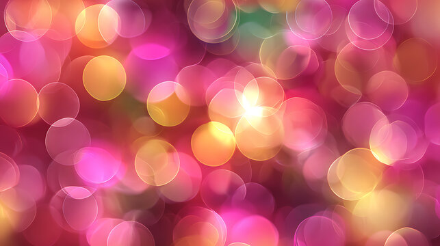 Vibrant pink and yellow circular light effects bokeh abstract