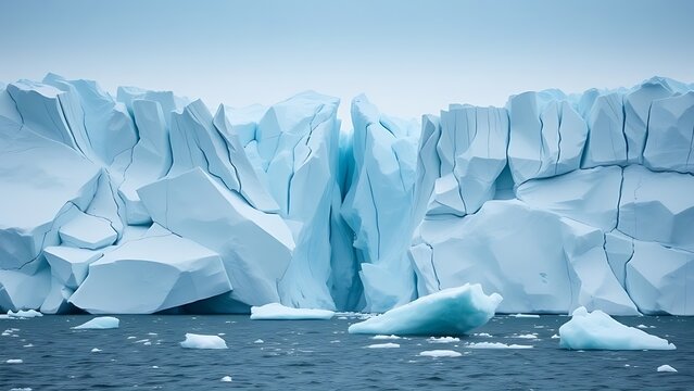 floe. A massive glacier breaking apart, ice fragments drifting in arctic waters. ESG reports, sustainability campaigns, designed for environmental awareness campaigns, used by event planners.