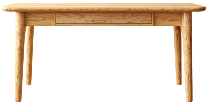 Minimalist wooden desk with drawer, light wood grain texture, and clean lines Concept of modern furniture, home office, and Scandinavian design
