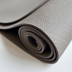 Rolled gray yoga mat textured surface fitness equipment for exercise and workout at home or in studio
