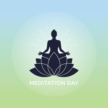 Meditation day yoga pose with lotus flower symbol of peace social media poster