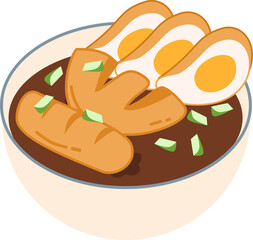 Indonesian Traditional Food Pempek, Illustration of Pempek with Cuko Sauce