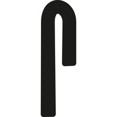 Black Stylized Candy Cane Shape Isolated on White Background with Simple Curved Hook