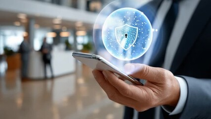 Digital Shield: An image depicting cyber security of a smartphone user. Emphasizing data protection and digital defense with a shield overlay. - Powered by Adobe