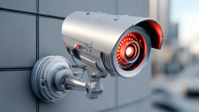 Surveillance Sentinel: A gleaming security camera stands guard, its lens alert and vigilant, capturing the essence of modern protection.