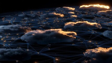 Abstract cloudscape with glowing light and network connections - Powered by Adobe