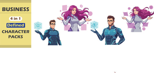Digital Transformation Officer & AI-Enhanced Logistics Manager – Colourful Character Packs, Anime-Style Business Vector Set