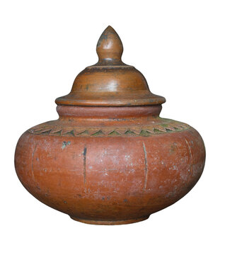 Traditional terracotta clay pot with lid