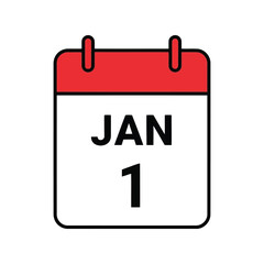 January 1st calendar icon. new year's day, first day of the year, date, event marker Vector, illustration