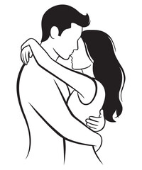 Valentine Day Romantic Couple Embrace Silhouette.