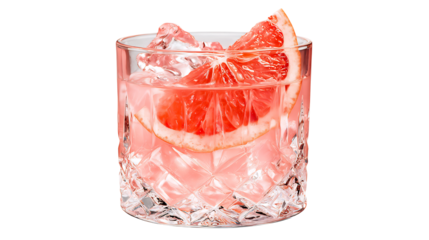 Refreshing grapefruit cocktail with ice cubes a vibrant and zesty drink perfect for a hot day, served in a glass