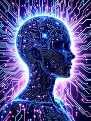 A human profile combined with a neural network and a schematic. Establishes an initiative to develop artificial intelligence and technology.