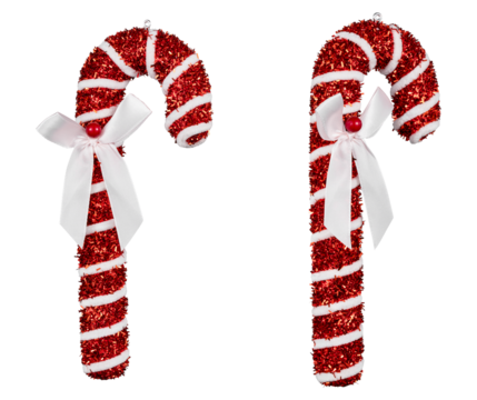 set of red christmas candy canes with bow on transparent background,christmas decoration with ribbon isolated on white,xmas ornament,christmas ornament isolated,christmas bauble
