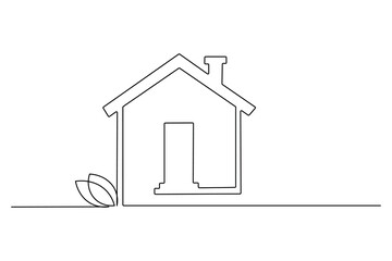 Minimalist house single line art drawing, modern home continuous line illustration
