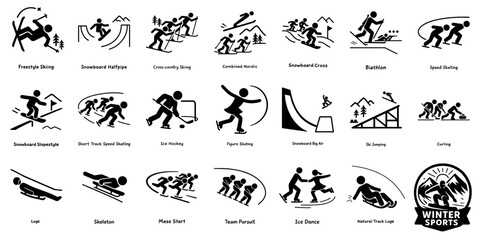 Naklejka premium 冬季スポーツ ピクトグラムセット、Winter Sports Pictogram Set 